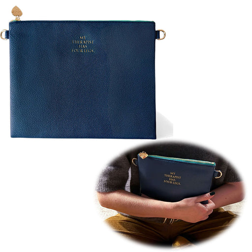 Mimi's Glow Clutch Lia Navy Blau 22cm PU Leder Haptik Handtasche Kosmetiktasche