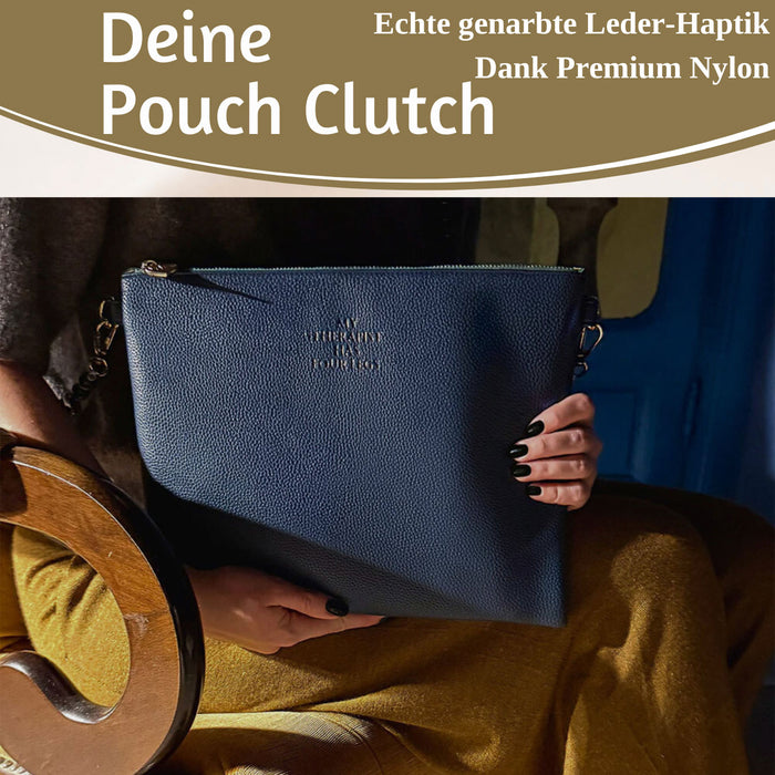 Mimi's Glow Clutch Stella Navy Blau XL 30cm PU Leder Haptik Handtasche Kosmetiktasche