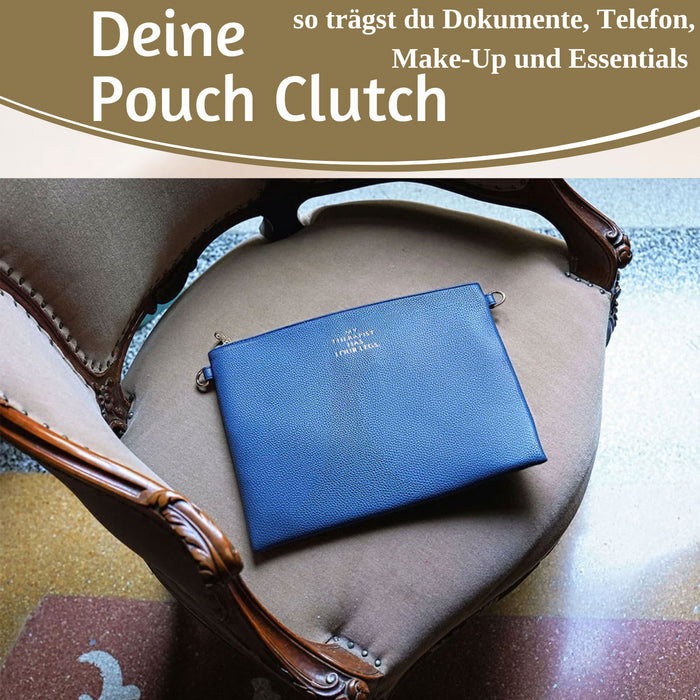 Mimi's Glow Clutch Stella Navy Blau XL 30cm PU Leder Haptik Handtasche Kosmetiktasche