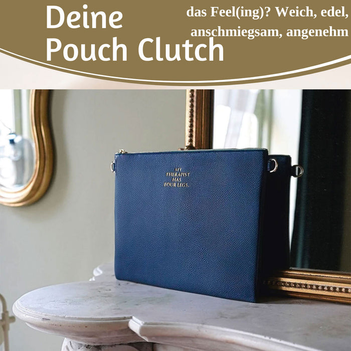 Mimi's Glow Clutch Stella Navy Blau XL 30cm PU Leder Haptik Handtasche Kosmetiktasche