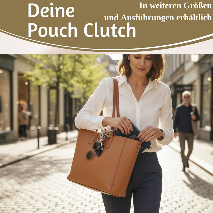 Mimi's Glow Clutch Stella Navy Blau XL 30cm PU Leder Haptik Handtasche Kosmetiktasche