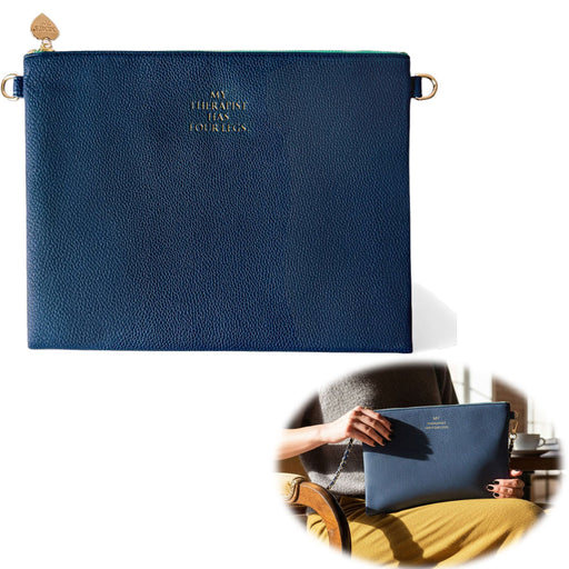 Mimi's Glow Clutch Stella Navy Blau XL 30cm PU Leder Haptik Handtasche Kosmetiktasche