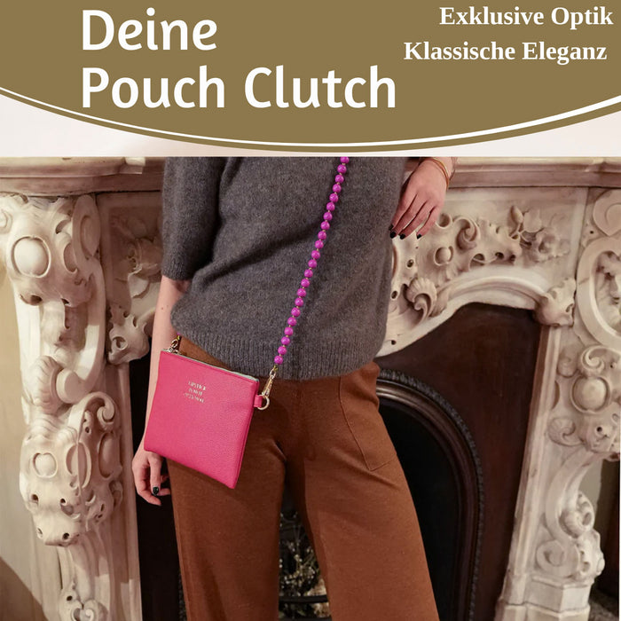 Mimi's Glow Clutch Lia Pink 22cm PU Leder Haptik Handtasche Kosmetiktasche
