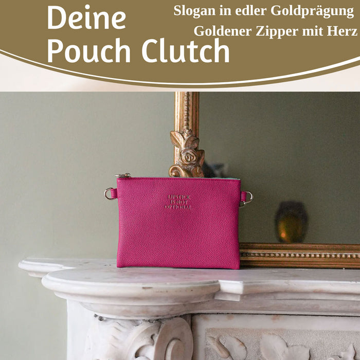 Mimi's Glow Clutch Lia Pink 22cm PU Leder Haptik Handtasche Kosmetiktasche