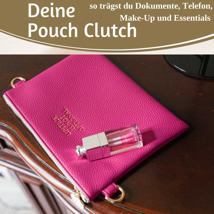 Mimi's Glow Clutch Lia Pink 22cm PU Leder Haptik Handtasche Kosmetiktasche