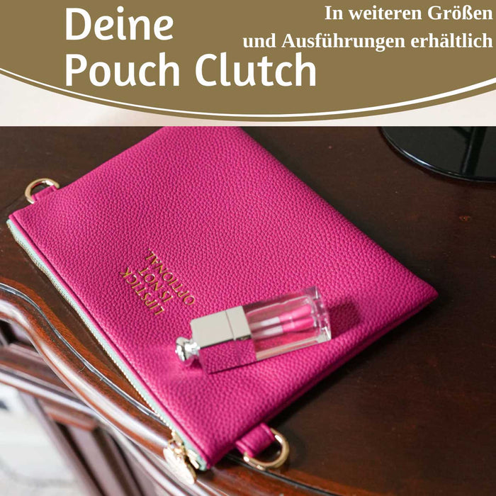 Mimi's Glow Clutch Lia Pink 22cm PU Leder Haptik Handtasche Kosmetiktasche