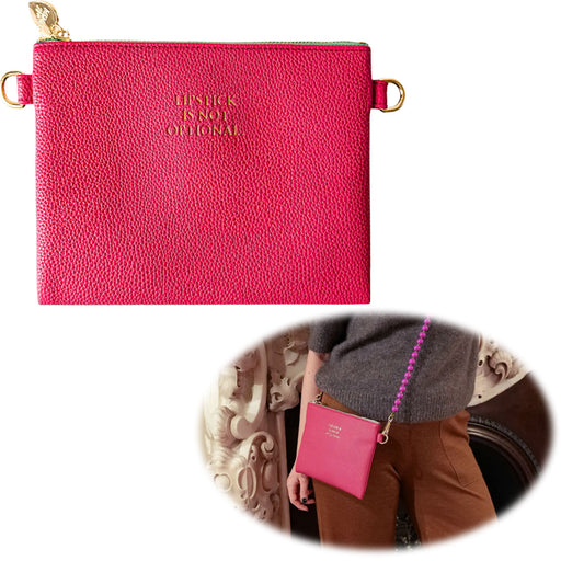 Mimi's Glow Clutch Lia Pink 22cm PU Leder Haptik Handtasche Kosmetiktasche