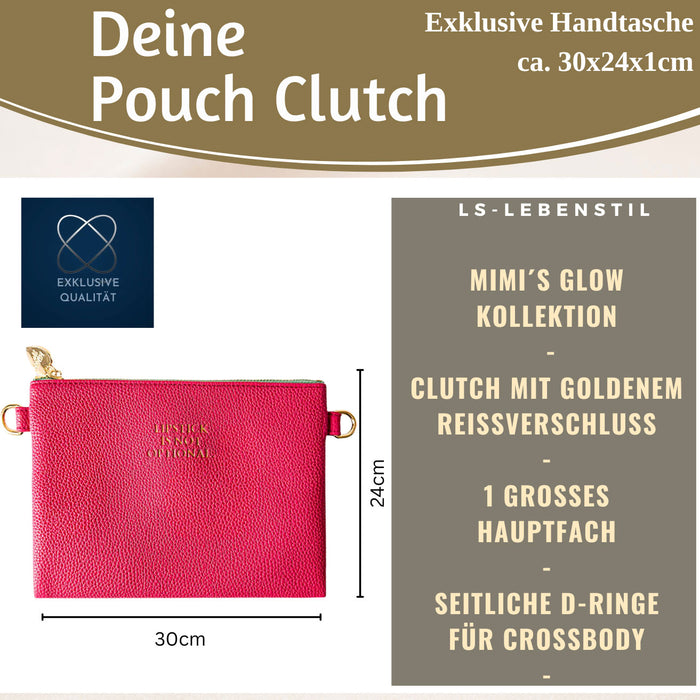 Mimi's Glow Clutch Stella Pink XL 30cm PU Leder Haptik Handtasche Kosmetiktasche