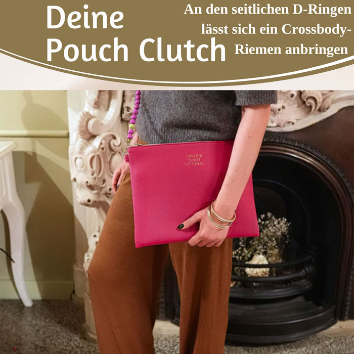 Mimi's Glow Clutch Stella Pink XL 30cm PU Leder Haptik Handtasche Kosmetiktasche