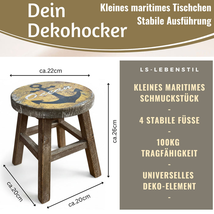 Holz Pflanzenhocker 26x20cm Maritim Ocean Mini Tisch Deko Hocker Blumenständer