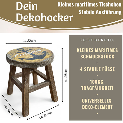 Holz Pflanzenhocker 26x20cm Maritim Ocean Mini Tisch Deko Hocker Blumenständer