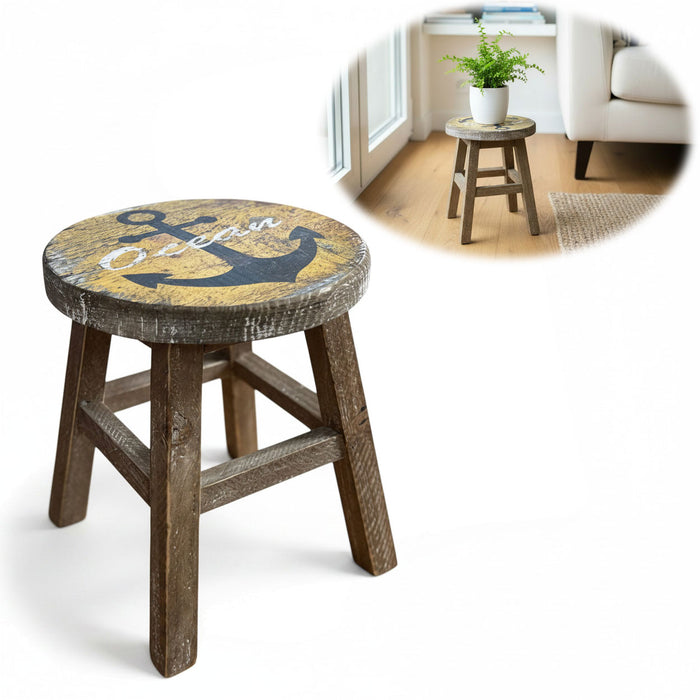 KI-generiertes Bild Holz Pflanzenhocker 26x20cm Maritim Ocean Mini Tisch Deko Hocker Blumenständer