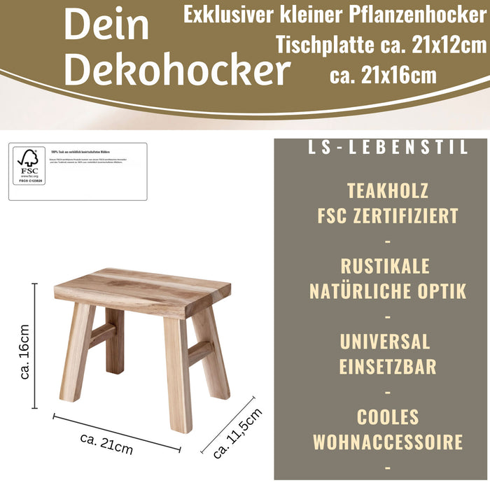 KI-generiertes Bild,Pflanzenhocker Teak Holz 21x16cm Mini Tisch Rechteckig Deko Hocker Blumenständer