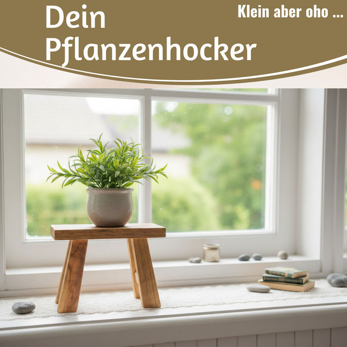 KI-generiertes Bild,Pflanzenhocker Teak Holz 21x16cm Mini Tisch Rechteckig Deko Hocker Blumenständer