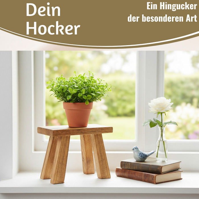 Pflanzenhocker Teak Holz 21x16cm Mini Tisch Rechteckig Deko Hocker Blu — LS-LebenStil