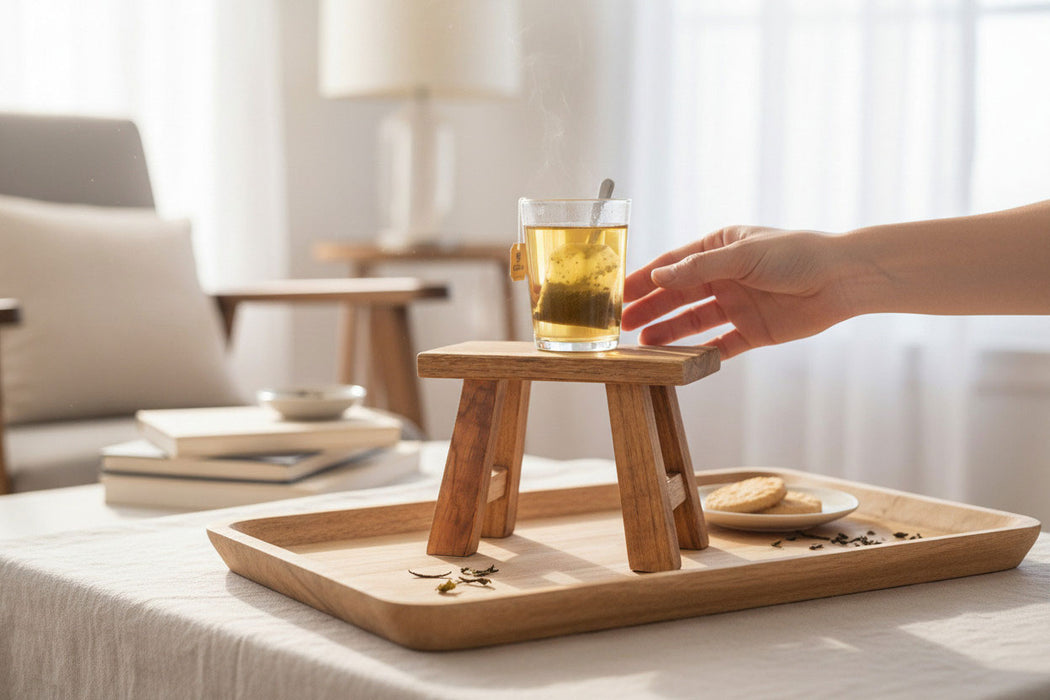 Pflanzenhocker Teak Holz 21x16cm Mini Tisch Rechteckig Deko Hocker Blumenständer