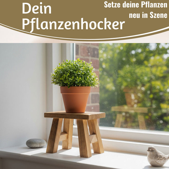 Pflanzenhocker Teak Holz 21x16cm Mini Tisch Rechteckig Deko Hocker Blu — LS-LebenStil