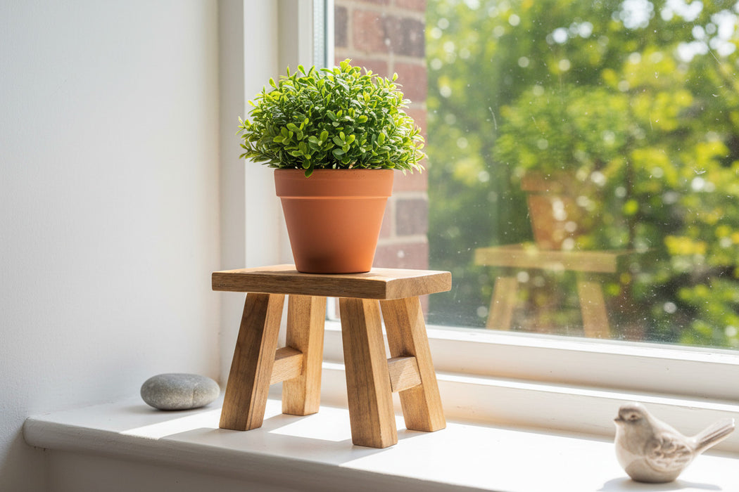 Pflanzenhocker Teak Holz 21x16cm Mini Tisch Rechteckig Deko Hocker Blumenständer