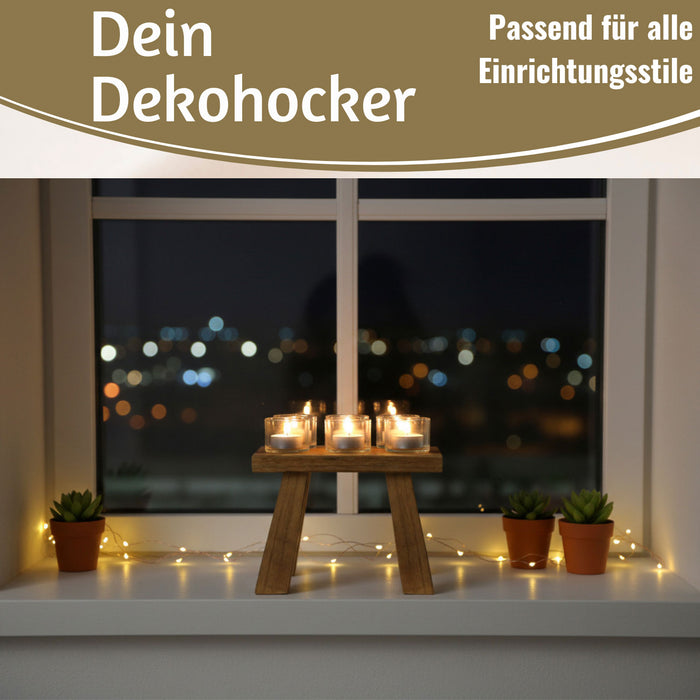 KI-generiertes Bild,Pflanzenhocker Teak Holz 21x16cm Mini Tisch Rechteckig Deko Hocker Blumenständer