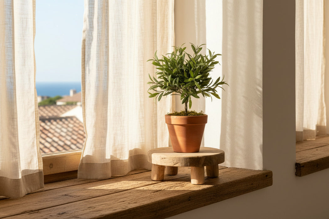 KI-generiertes Bild,Pflanzenhocker Teak Holz 20x7cm Rund Mini Tisch Deko Tablett Blumenständer