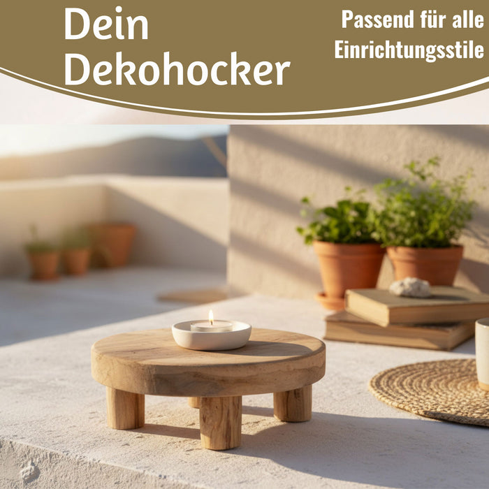 Pflanzenhocker Teak Holz 20x7cm Rund Mini Tisch Deko Tablett Blumenstä — LS-LebenStil