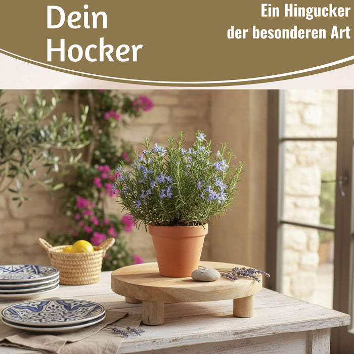 KI-generiertes Bild,Pflanzenhocker Teak Holz 30x8cm Rund Mini Tisch Deko Tablett Blumenständer