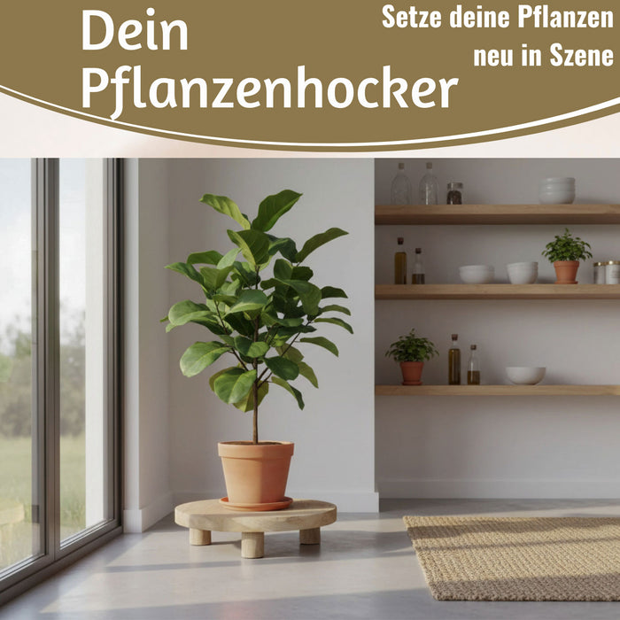 KI-generiertes Bild,Pflanzenhocker Teak Holz 30x8cm Rund Mini Tisch Deko Tablett Blumenständer