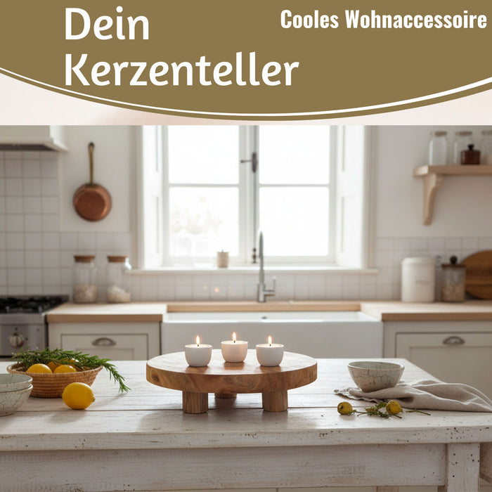 KI-generiertes Bild,Pflanzenhocker Teak Holz 30x8cm Rund Mini Tisch Deko Tablett Blumenständer