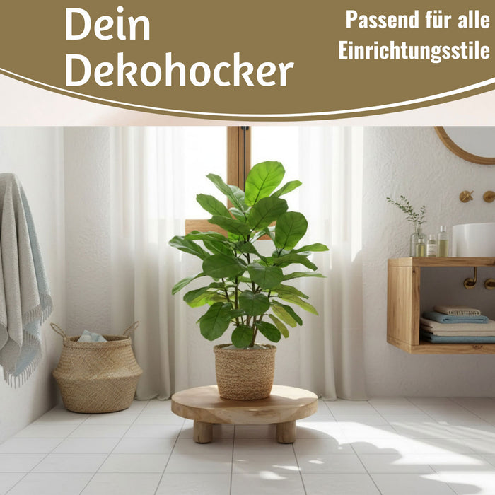 KI-generiertes Bild,Pflanzenhocker Teak Holz 30x8cm Rund Mini Tisch Deko Tablett Blumenständer