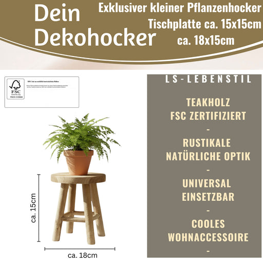 KI-generiertes Bild,Pflanzenhocker Teak Holz 21x16cm Mini Tisch Rechteckig Deko Hocker Blumenständer