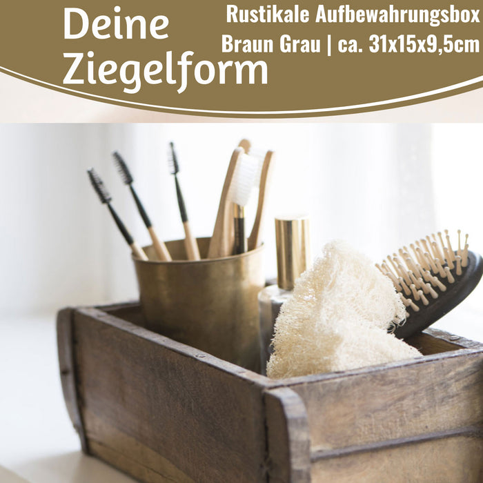 KI-generiertes Bild,IB Laursen Holz Ziegelform Unika 31x15cm Braun alte Backsteinform Cutlery Deko