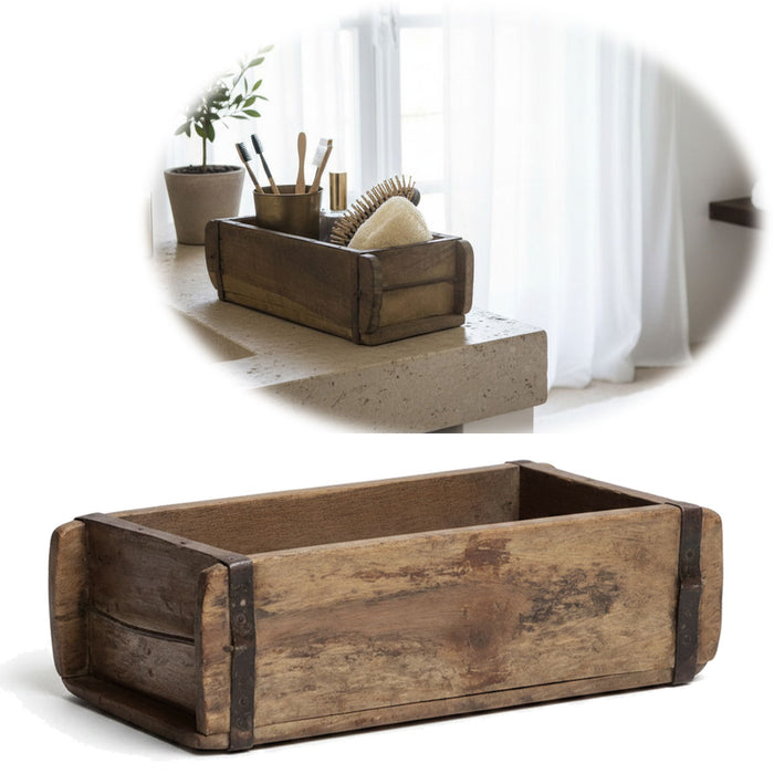 KI-generiertes Bild Original Holz Ziegelform Unika 31x15cm Braun alte Backsteinform Cutlery Deko
