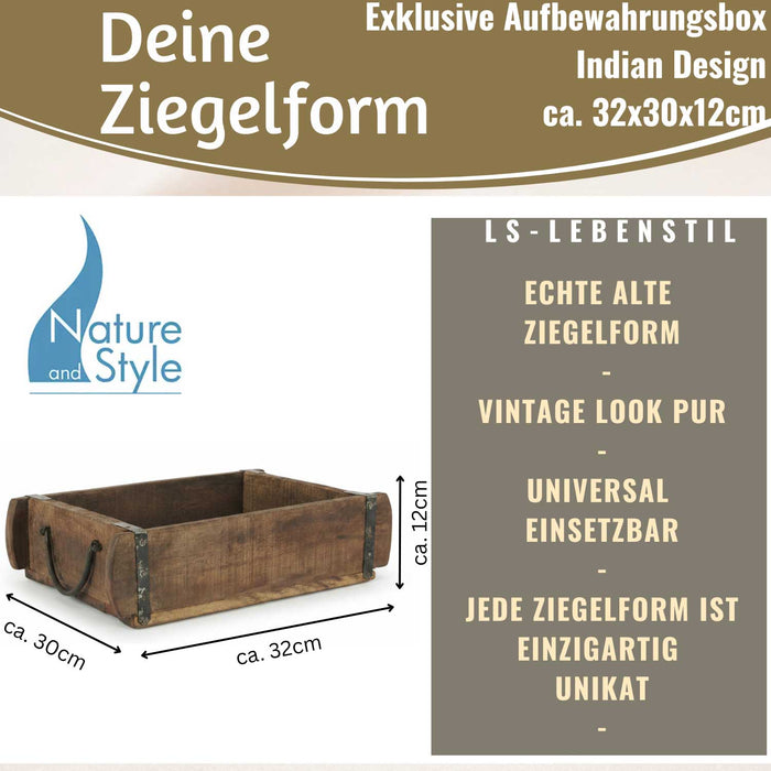 KI-generiertes Bild,Holz Ziegelform Unika 32x30x12m Braun Schublade alte Backsteinform Cutlery Deko