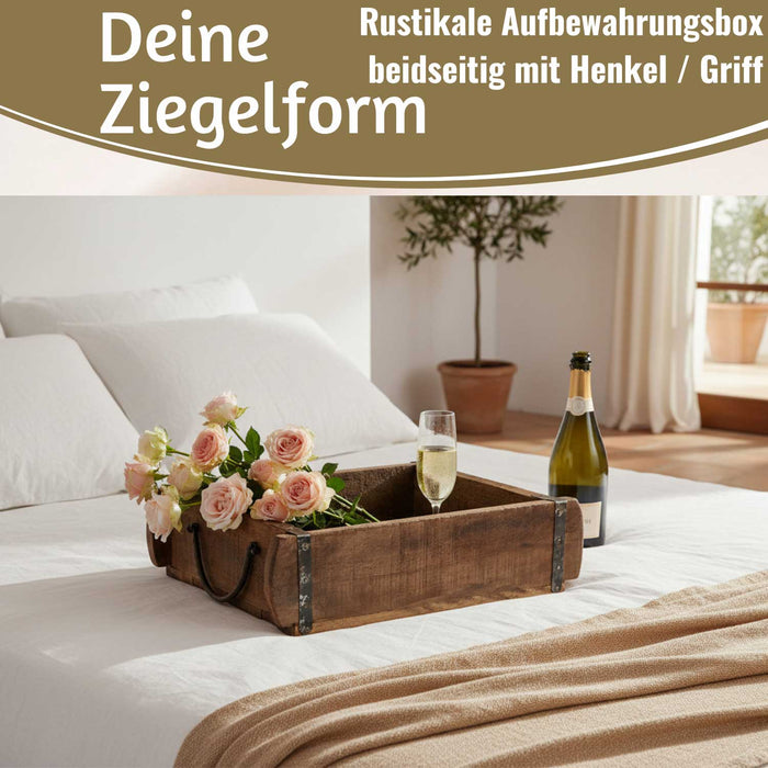 KI-generiertes Bild,Holz Ziegelform Unika 32x30x12m Braun Schublade alte Backsteinform Cutlery Deko