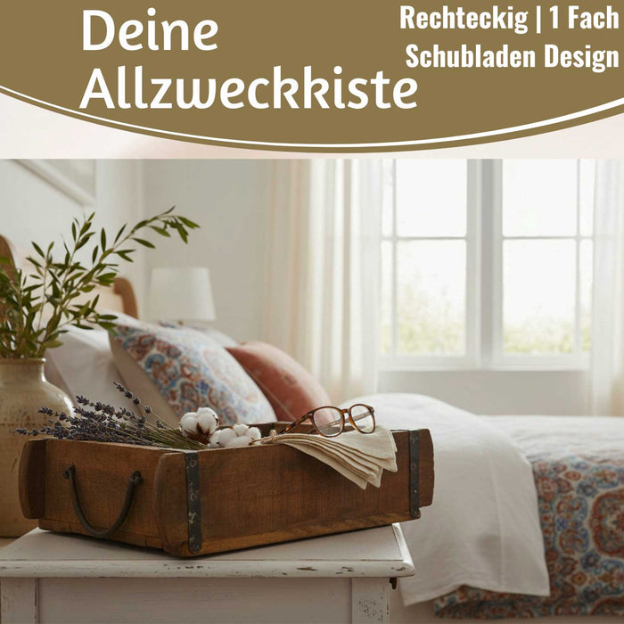 KI-generiertes Bild,Holz Ziegelform Unika 32x30x12m Braun Schublade alte Backsteinform Cutlery Deko
