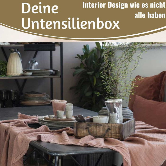 KI-generiertes Bild,Holz Ziegelform Unika 32x30x12m Braun Schublade alte Backsteinform Cutlery Deko