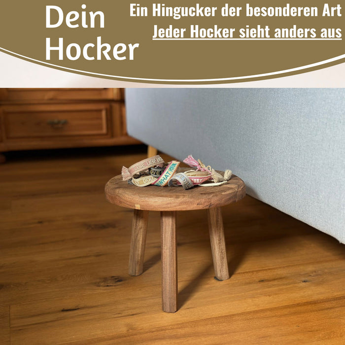 Vintage Holz Fußhocker Braun 30cm Rund Recycelt Tritthocker Schemel Fu — LS-LebenStil