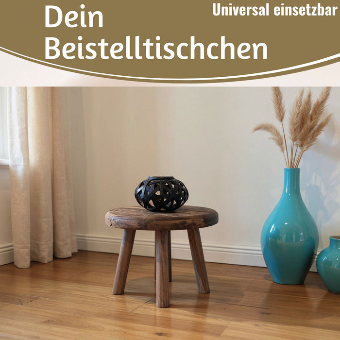 KI-generiertes Bild,Vintage Holz Fußhocker Braun 30cm Rund Altholz Tritthocker Schemel Fußbank