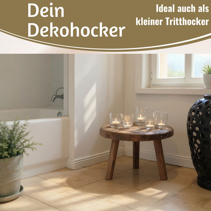 KI-generiertes Bild,Vintage Holz Fußhocker Braun 30cm Rund Altholz Tritthocker Schemel Fußbank