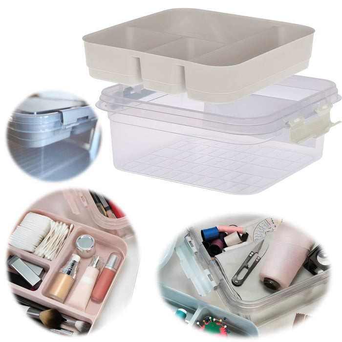 KI-generiertes Bild Sortierbox Aufbewahrungsbox 26x11cm Beige Stapelbox mit Deckel Kosmetik Organizer