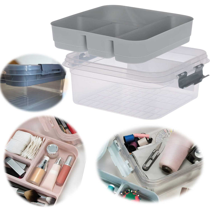 KI-generiertes Bild Sortierbox Aufbewahrungsbox 26x11cm Grau Stapelbox mit Deckel Kosmetik Organizer