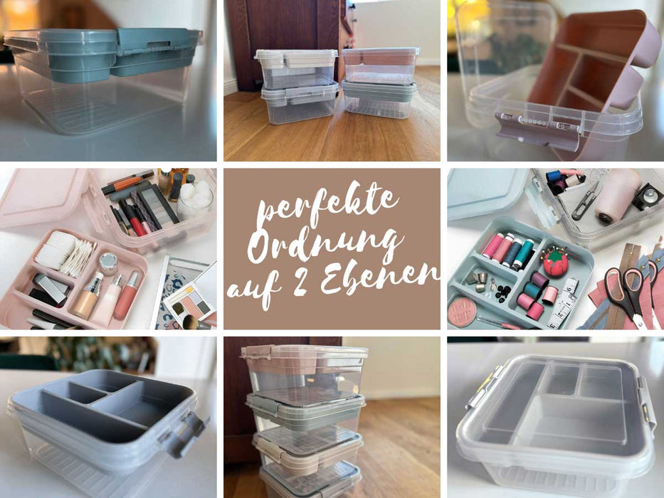 KI-generiertes Bild,Sortierbox Aufbewahrungsbox 26x11cm Grau Stapelbox mit Deckel Kosmetik Organizer