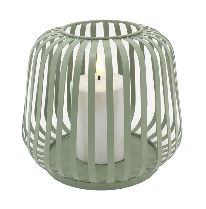 Solar Outdoor LED Windlicht Lampe Grün 20cm Stumpenkerze Timer Metall Kunststoff