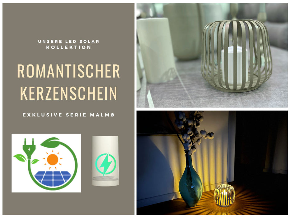 Solar Outdoor LED Windlicht Lampe Grün 20cm Stumpenkerze Timer Metall Kunststoff