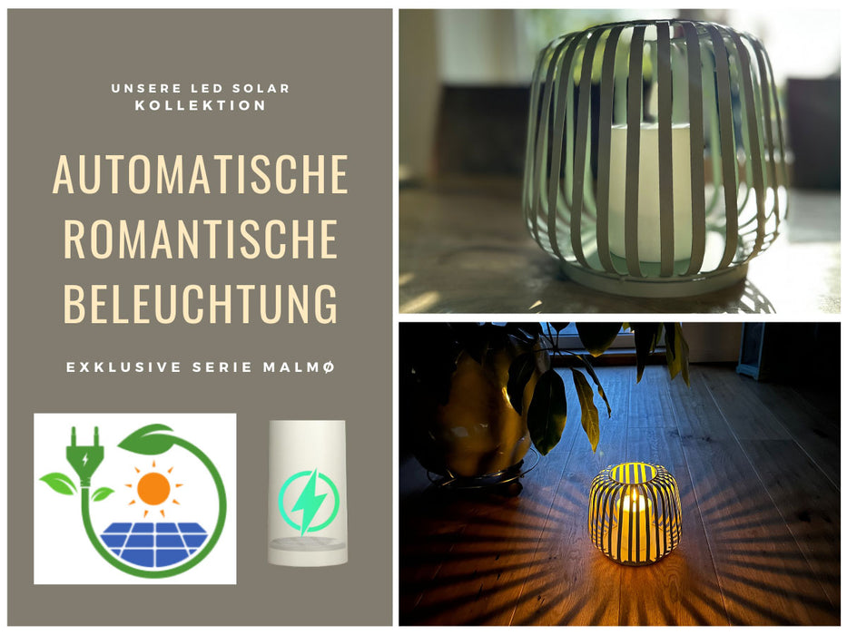 Solar Outdoor LED Windlicht Lampe Grün 20cm Stumpenkerze Timer Metall Kunststoff