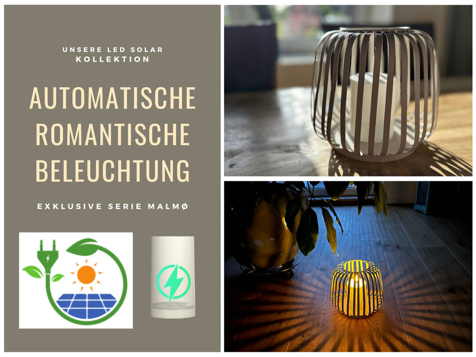 Solar Outdoor LED Windlicht Lampe Sand 20cm Stumpenkerze Timer Metall Kunststoff