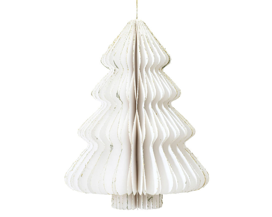 3x Papier Tannenbaum Weiß - goldener Rand - 8cm Deko-Anhänger Weihnachten Baumschmuck