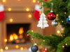 3x Papier Tannenbaum Weiß - goldener Rand - 8cm Deko-Anhänger Weihnachten Baumschmuck