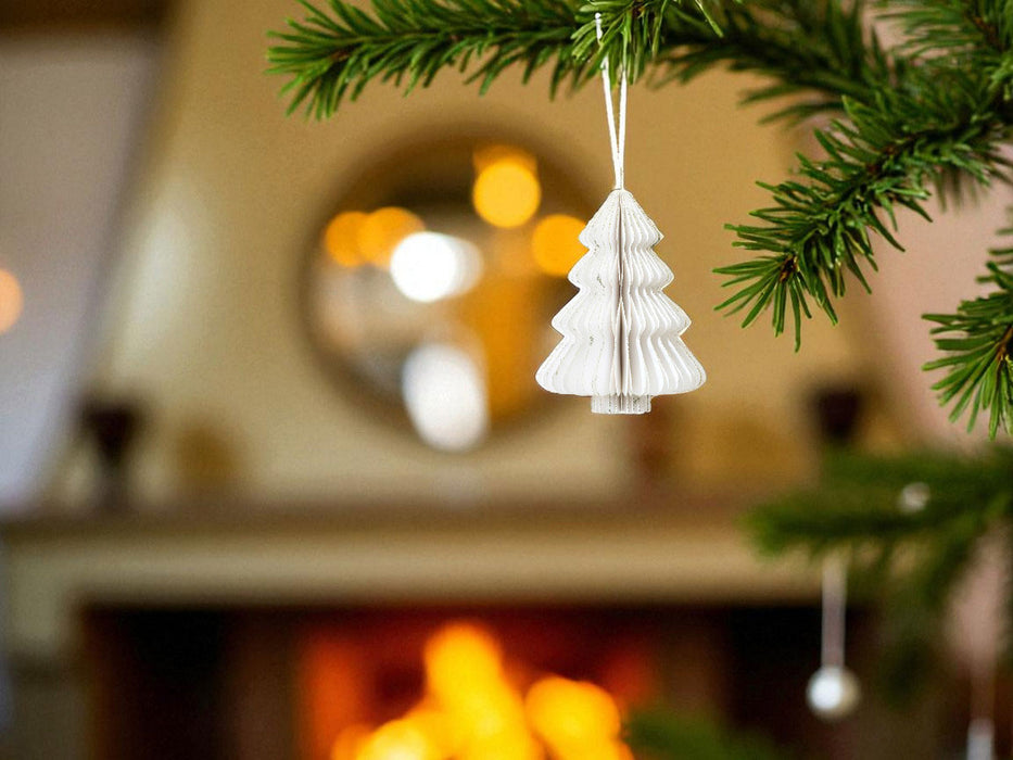 3x Papier Tannenbaum Weiß - goldener Rand - 8cm Deko-Anhänger Weihnachten Baumschmuck