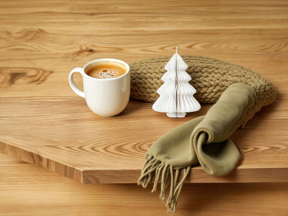 3x Papier Tannenbaum Weiß - goldener Rand - 8cm Deko-Anhänger Weihnachten Baumschmuck